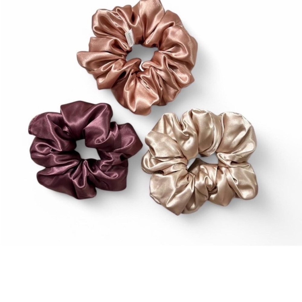Satin Handmade Scrunchies Set - Rose, Plum, and Champagne Size L